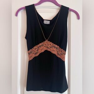 Elegant Black and Brown Lace Trim Women's Tank Top